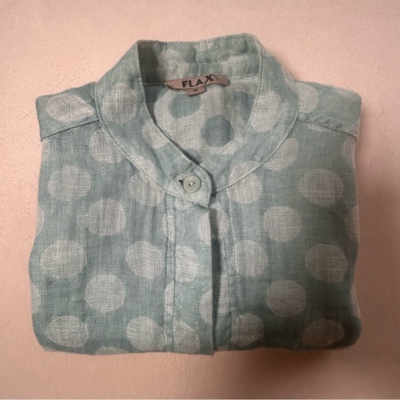 FLAX  Women’s Light Blue Polka Dot Linen Spartan Pullover Boxy Top Blouse Sz S - Picture 16 of 16